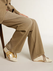 Golden Goose Women's True-Star in white nappa leather with gold star and beige suede heel tab