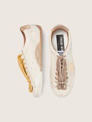 Golden Goose Women's True-Star in white nappa leather with gold star and beige suede heel tab