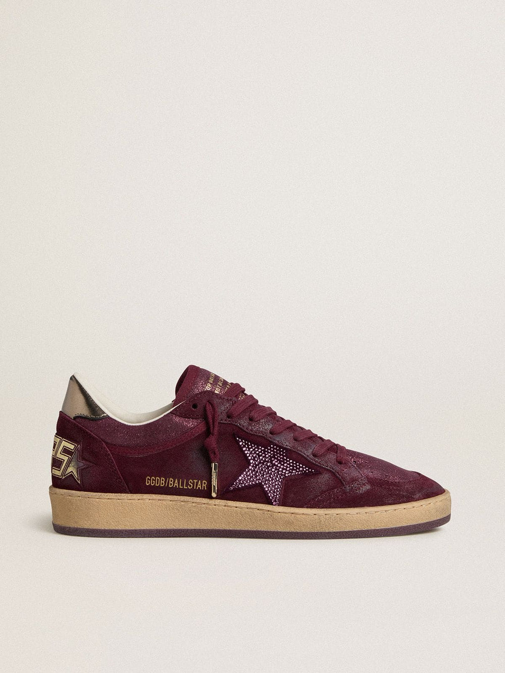 Golden Goose Women's Ball Star in burgundy suede with crystal star and metallic leather heel tab