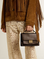 Golden Goose Venezia Bag in vintage dark brown embossed leather with gold details
