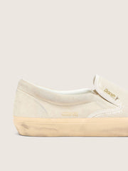 Golden Goose Men’s VCE Penstar in beige suede and pearl-colored sequins
