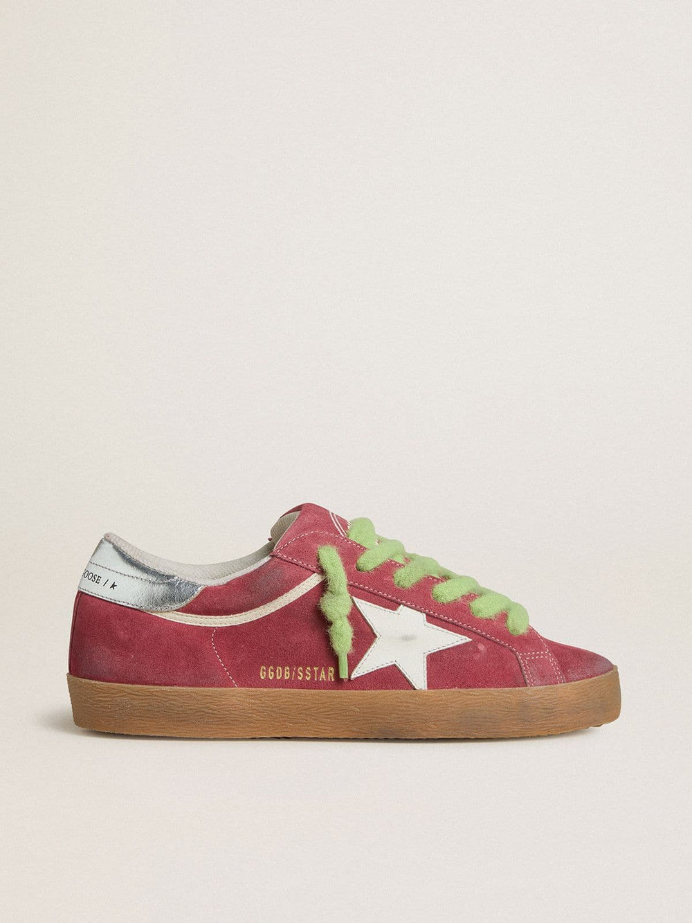 Golden Goose Women’s Super-Star in red suede with white leather star and silver leather heel tab