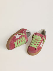 Golden Goose Women’s Super-Star in red suede with white leather star and silver leather heel tab