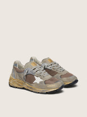 Golden Goose Women's Dad-Star in dove-gray suede and silver mesh with white leather star and suede heel tab