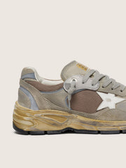 Golden Goose Women's Dad-Star in dove-gray suede and silver mesh with white leather star and suede heel tab