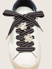 Golden Goose Skins white and dark blue striped laces with beaded charms