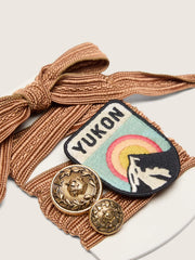 Golden Goose Skins burgundy and peach embroidered laces with patch and two charms