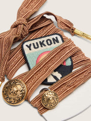 Golden Goose Skins burgundy and peach embroidered laces with patch and two charms