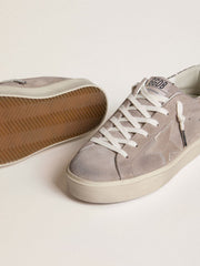 Golden Goose Women’s Hi Star sneakers in beige suede with laminated leather star and glitter heel tab