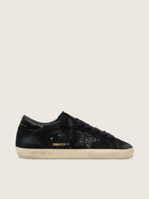 Golden Goose Women's Super-Star LTD in black suede with black glitter star and black leather heel tab