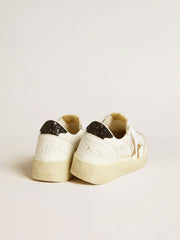 Golden Goose Women’s Ball Star in white leather with gold glitter star and black glitter heel tab