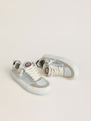 Golden Goose Women’s Space-Star Cube in ice-gray and silver leather with burgundy heel tab