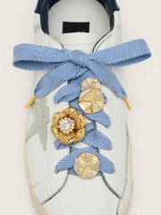 Golden Goose Skins light blue and white herringbone laces embellished with charms