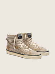 Golden Goose Women's Slide LAB sneakers in tobacco-colored suede with crystals and tobacco-colored suede star