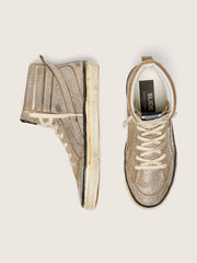 Golden Goose Women's Slide LAB sneakers in tobacco-colored suede with crystals and tobacco-colored suede star
