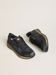 Golden Goose Women's Dad-Star in black naplak and crackle leather with black star and heel tab