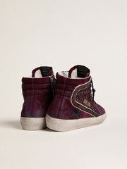 Golden Goose Women's Slide in black cherry glitter and suede with leather star and metallic leather flash