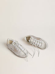 Golden Goose Women's Super-Star Ski in light gray nylon with metallic leather star and heel tab