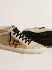 Golden Goose Women’s Mid Star in beige naplak leather with leopard-print pony skin star