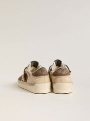Golden Goose Women’s Stardan in military-green suede and beige pony skin with beige suede star