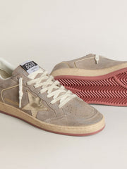 Golden Goose Women's Ball Star in beige suede with gold metallic leather star and bead lettering
