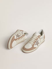 Golden Goose Ball Star LTD in white nappa leather and old rose suede with metallic silver leather star and heel tab