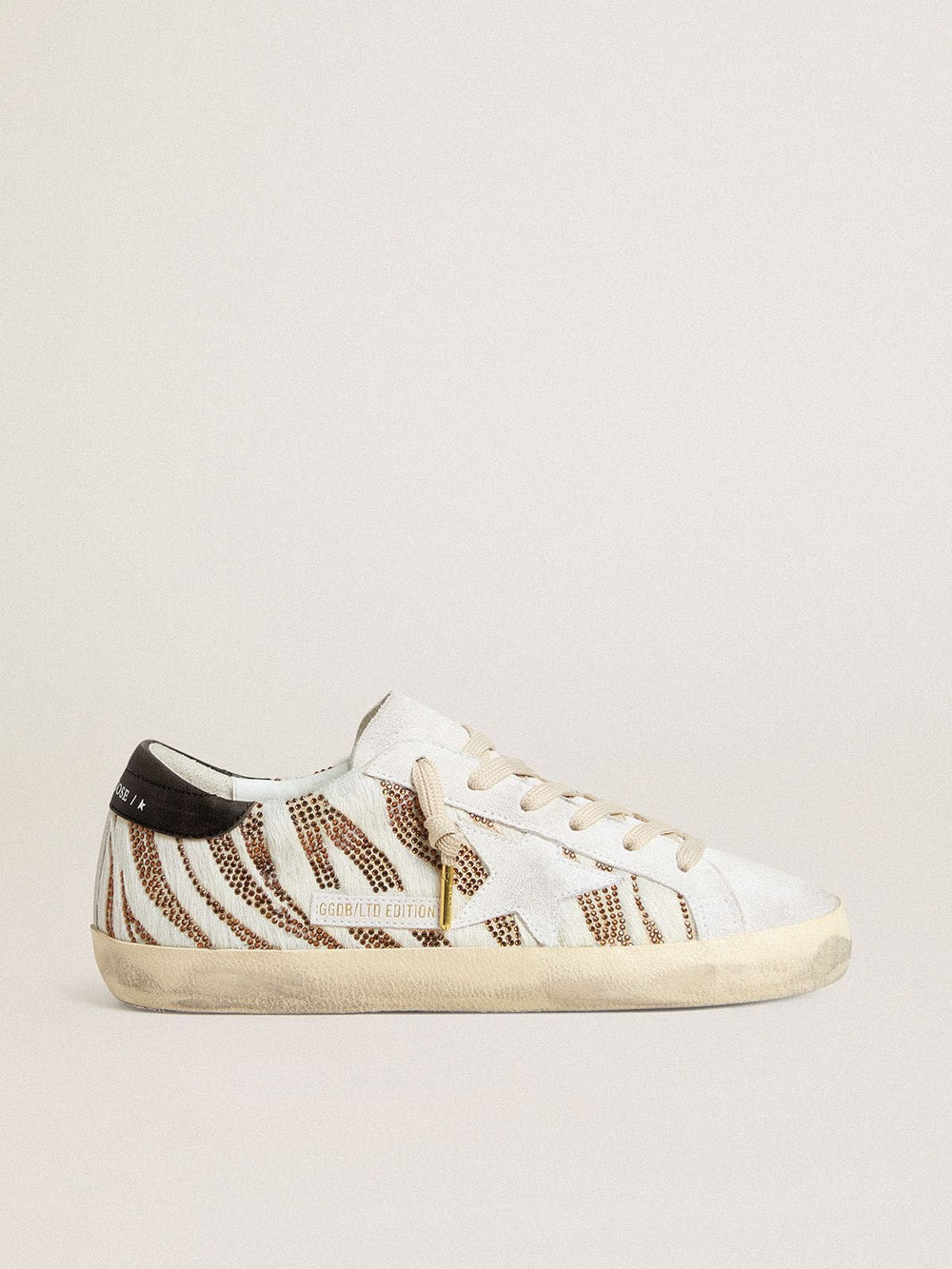 Golden Goose Women’s Super-Star LTD in white pony skin with brown glitter and white suede star