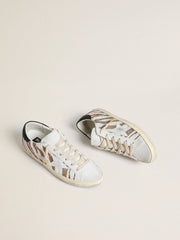 Golden Goose Women’s Super-Star LTD in white pony skin with brown glitter and white suede star