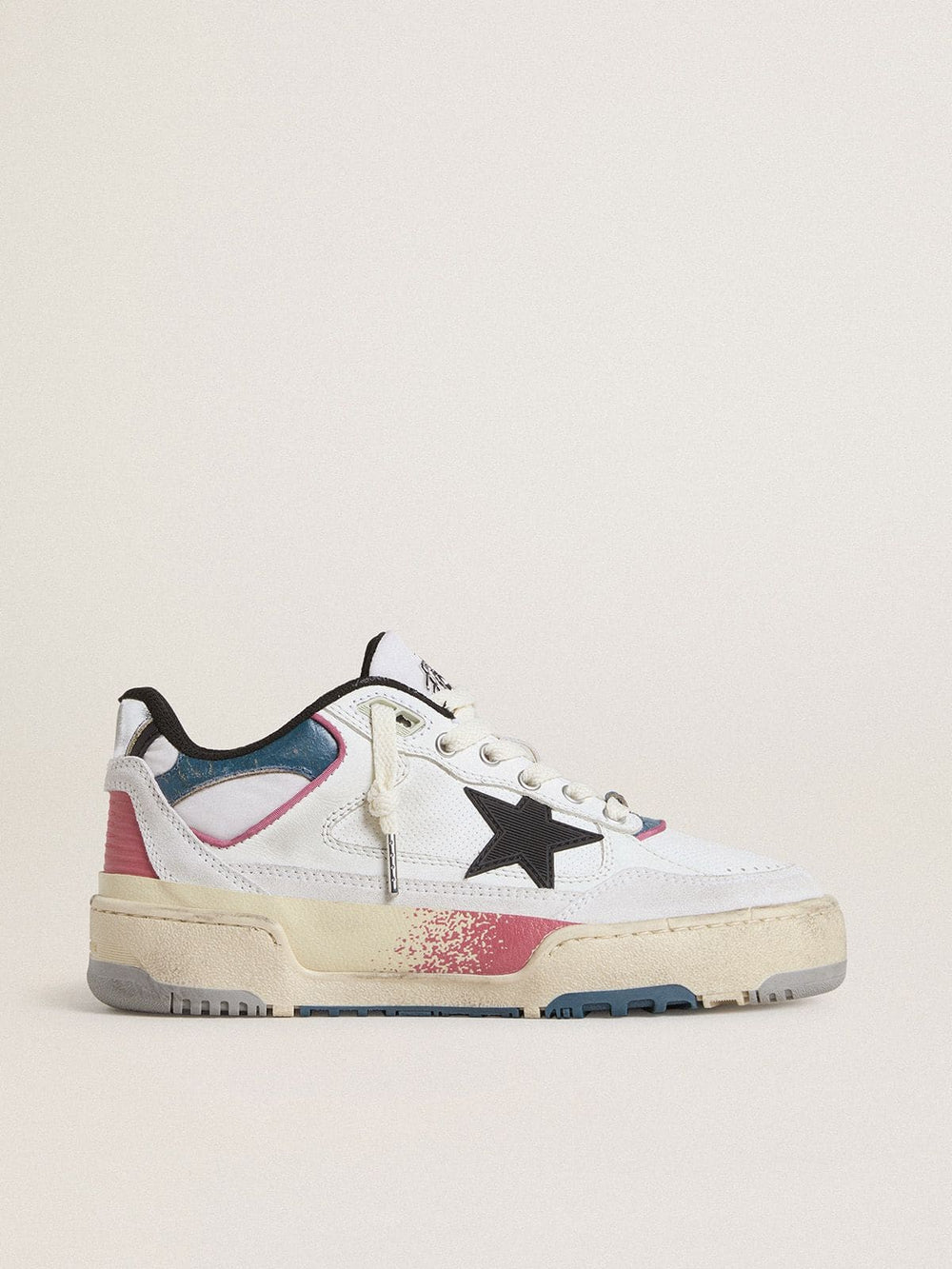Golden Goose Women's Forty2 with black star and silver foiled leather heel tab