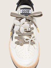 Golden Goose Skins black and beige striped laces with beaded and sparkling charms