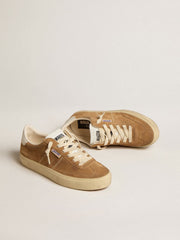 Golden Goose Women's Soul Star in camel-colored suede with white leather heel tab and tongue