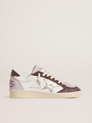Golden Goose Women's Ball Star LTD in nappa with platinum foiled leather star and burgundy nubuck leather heel tab