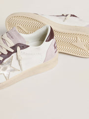 Golden Goose Women's Ball Star LTD in nappa with platinum foiled leather star and burgundy nubuck leather heel tab