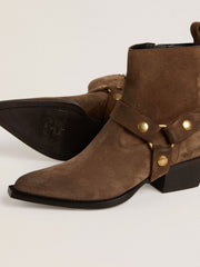 Golden Goose Low Debbie boots in dove-gray suede with removable buckle
