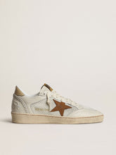 Golden Goose Women's Ball Star in white nappa and mesh with tobacco-colored nubuck star and beige heel tab