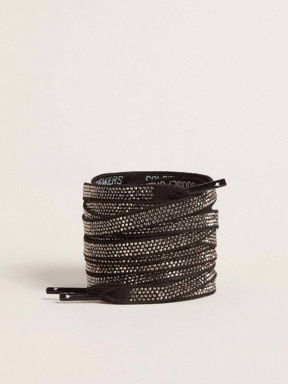 Golden Goose Black cotton laces with silver Swarovski crystals and white logo