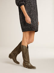 Golden Goose Women's Wish Star boots in black leather with star embroidery