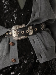 Golden Goose Lace belt in tan-colored washed leather with studs and inlays