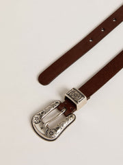 Golden Goose Women's dark brown leather belt with decorated silver buckle