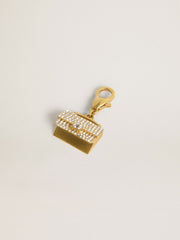 Golden Goose Purse-shaped charm in gold-colored brass with crystals