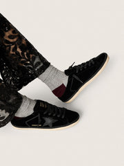 Golden Goose Women's Super-Star Sabots in black velvet with a black leather star with micro-glitter