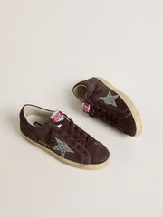 Golden Goose Women's Super-Star in brown suede with silver glitter star