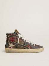 Golden Goose Women's Slide in red tartan with silver nappa leather star and black suede flash
