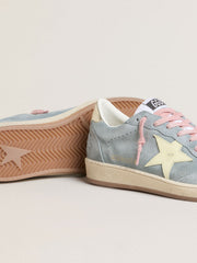 Golden Goose Women's Ball Star in powder-blue suede with cream-colored leather star