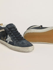Golden Goose Women's Mid Star in petrol-blue suede with silver glitter star and cotton flash