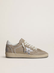 Golden Goose Women's Ball Star LTD in beige suede with silver metallic leather star and white leather heel tab