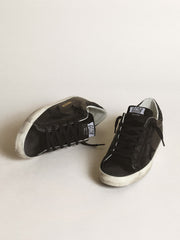 Golden Goose Women's Super-Star in black nappa with black star and glitter heel tab