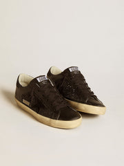 Golden Goose Women's Super-Star in black glitter with black suede star and leather inserts