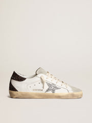Golden Goose Women's Super-Star with silver star and brown glitter heel tab