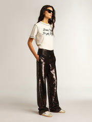 Golden Goose Women's Super-Star with silver star and brown glitter heel tab